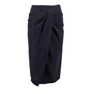Burberry Black Gathered Wrap Midi Skirt Sz 4
